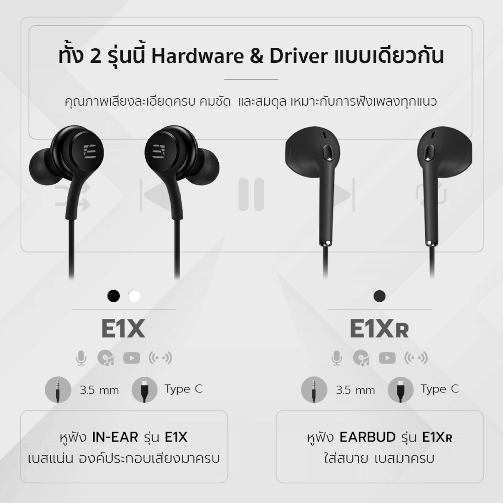 หูฟัง เอียร์บัด ENYX รุ่น E1X-R 3.5MM และ TYPE-C เสียงดี เบสแน่น มีไมโครโฟน หูฟังมีสาย